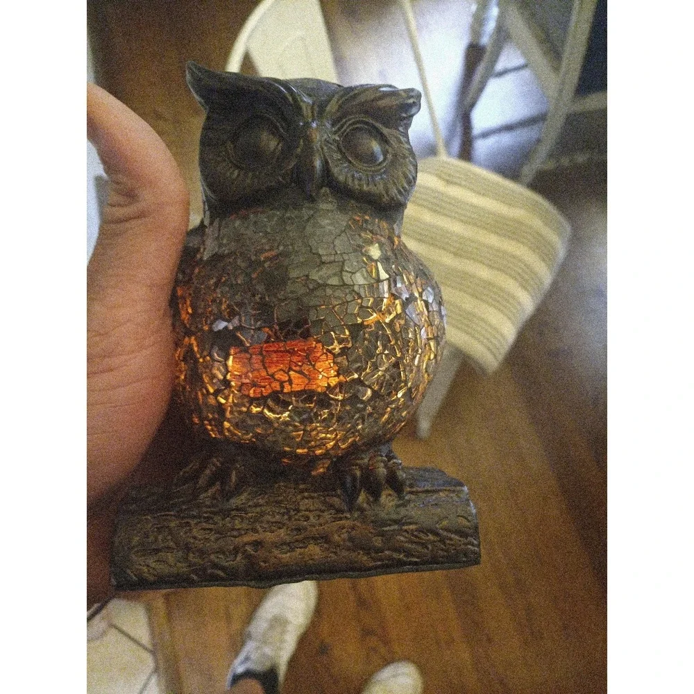 Tiffany style mosaic stained glass owl night light table lamp